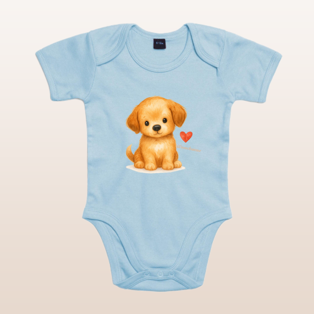 Babybody „Herzhündchen“ aus 100% Bio-Baumwolle, personalisierbar