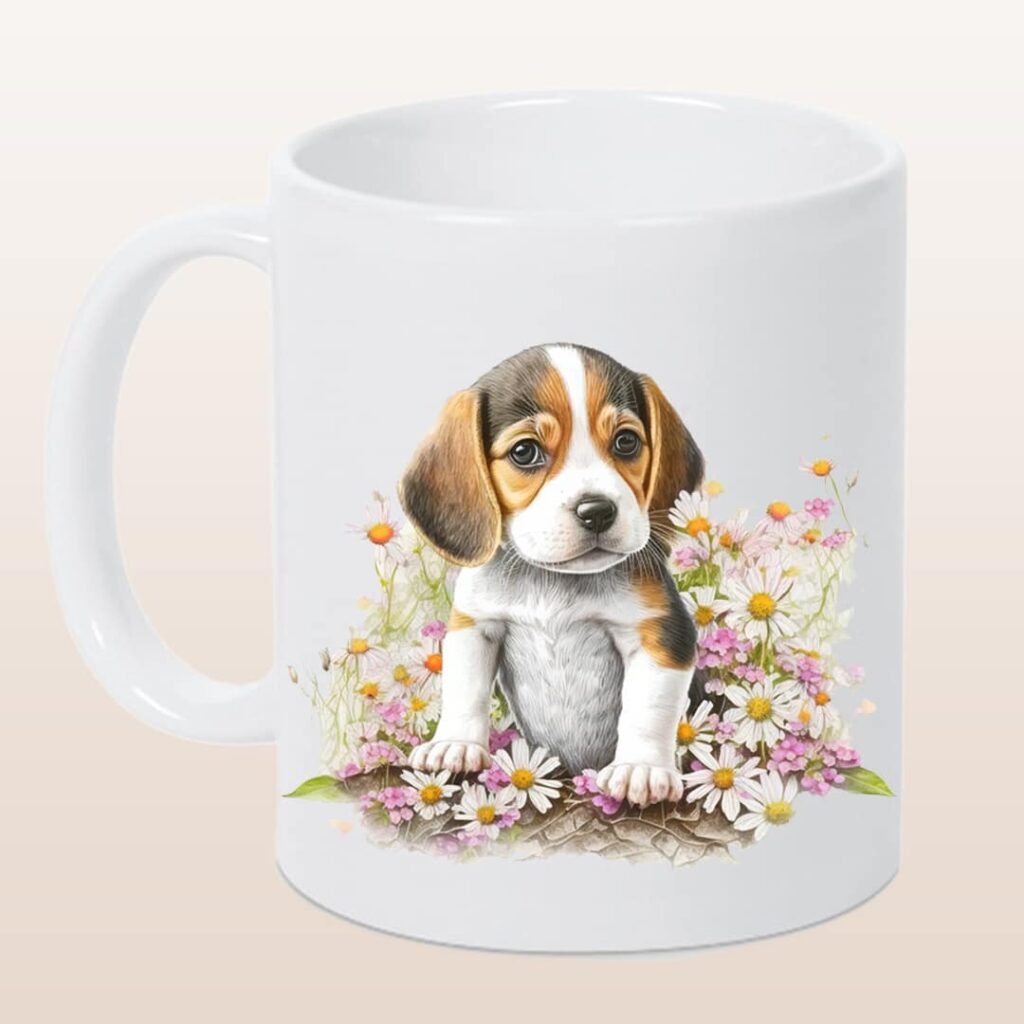 Keramikbecher weiß, Puppy „süßer Beagle“ verschiedene Motive