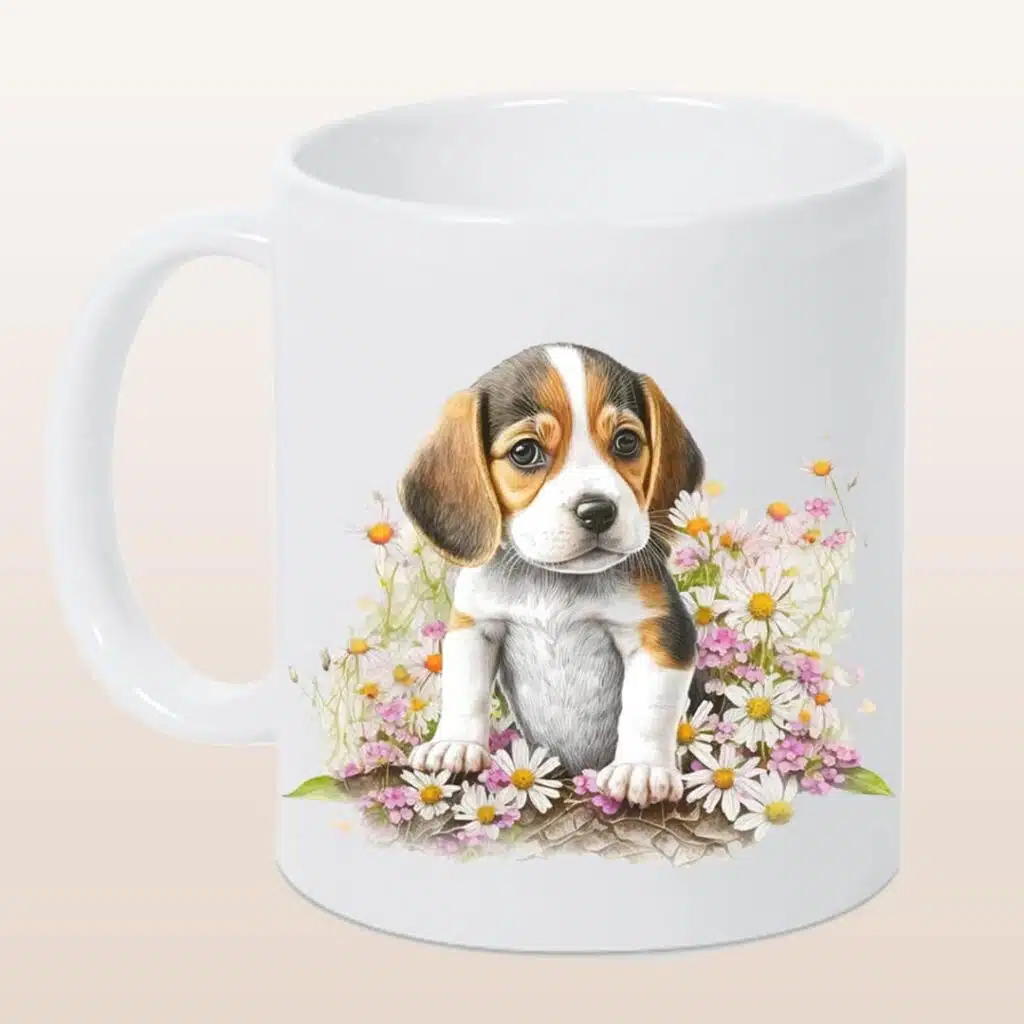Keramikbecher weiß, Puppy “süßer Beagle” verschiedene Motive