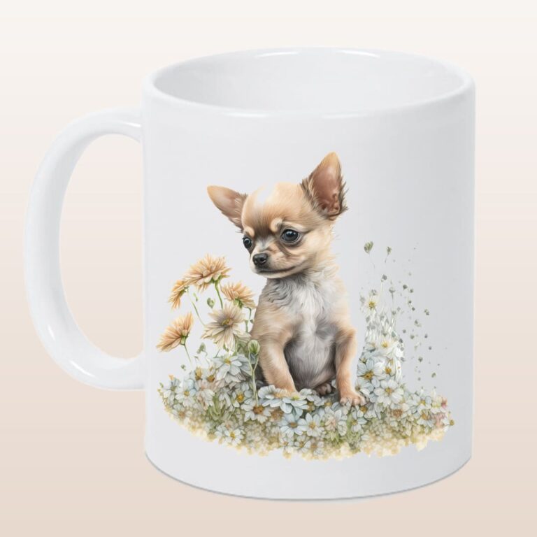 Keramikbecher weiß, Puppy “kleiner Chihuahua” verschiedene Motive