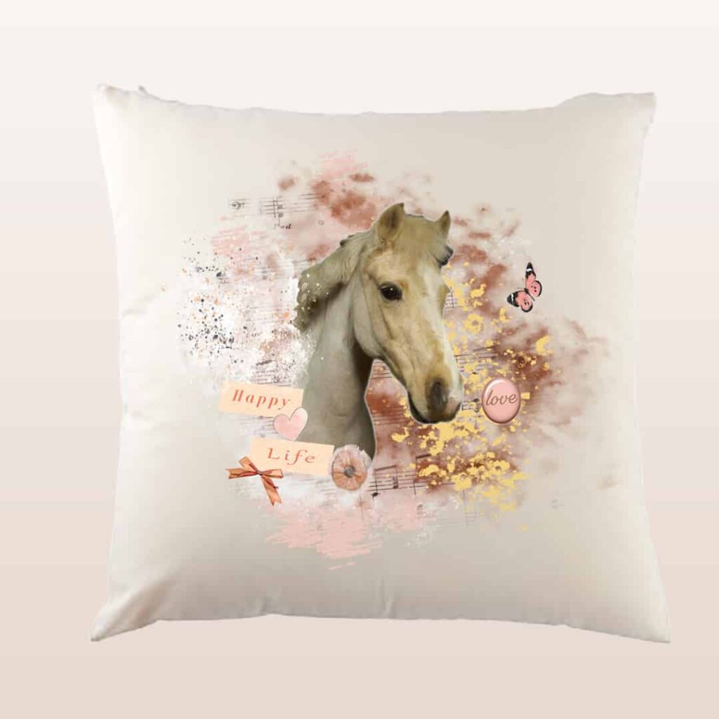 Kissenhülle, ca 40×40 cm, „Pferd Polly“, verschiedene Farben, personalisierbar