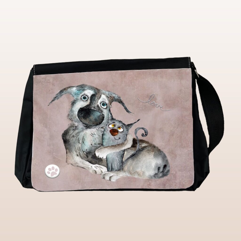 Schultertasche, groß, „Cat & Doglove“