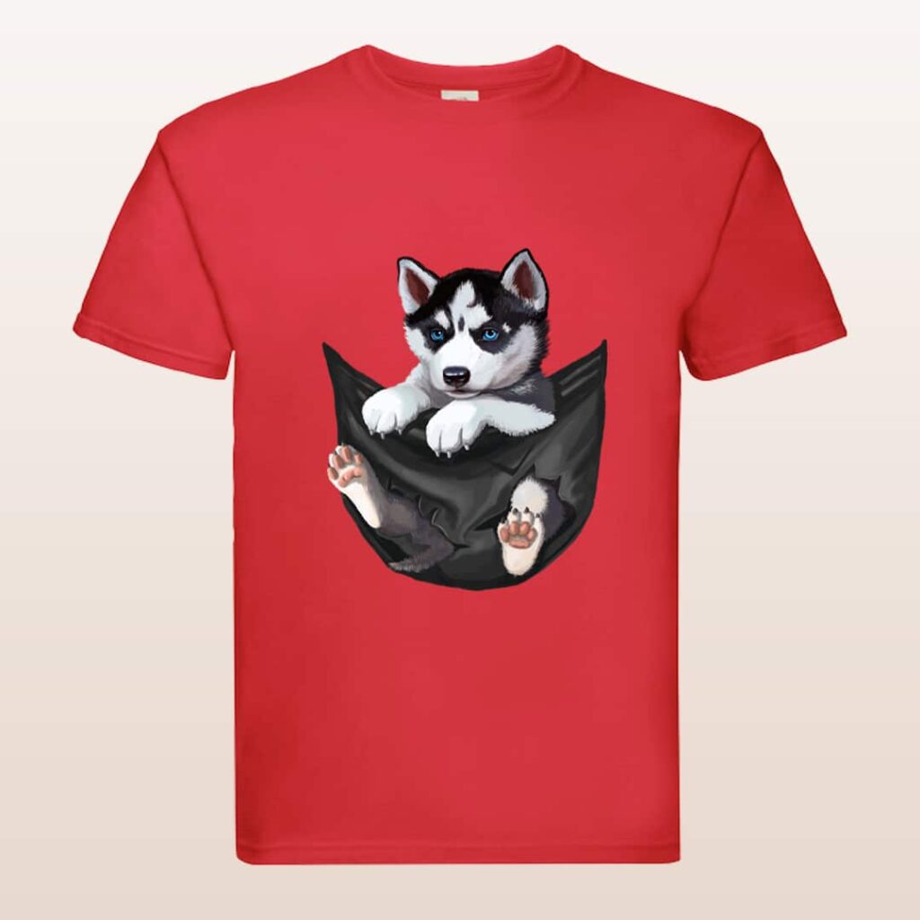 T-Shirt Huskywelpe im Beutel, unisex, verschiedene Farben