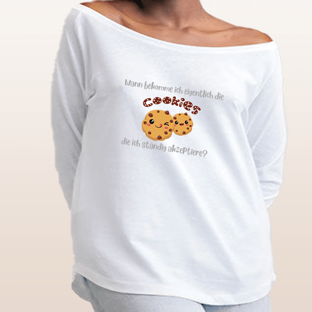 Locker geschnittenes Damen-Langarm-T-Shirt ” Wann bekomme ich eigentlich die Cookies…?”