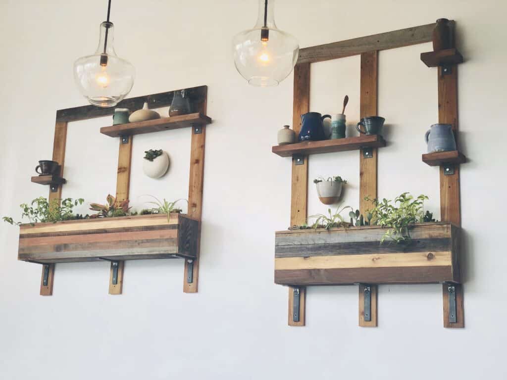 Wall art rusty wood planters decor