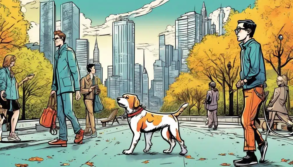 Ein Spaziergang mit dem Hund in der Stadt