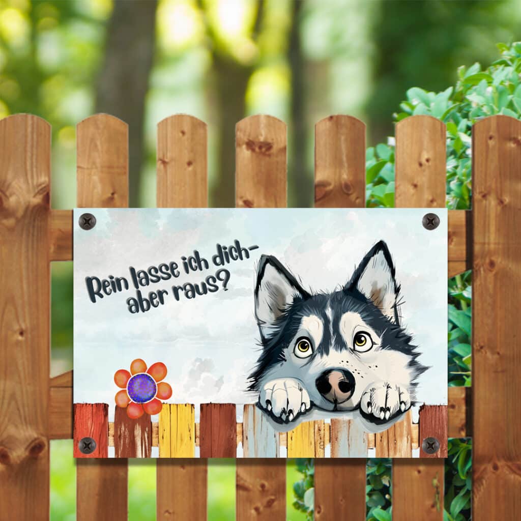 Pfortenschild mit fröhlichem Hundedesign