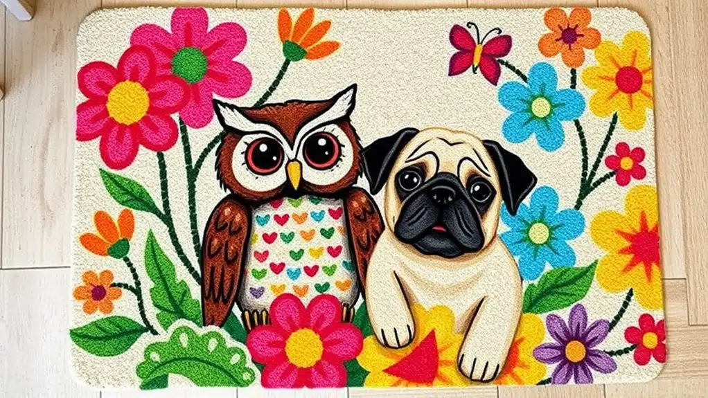 owl and pug doormat