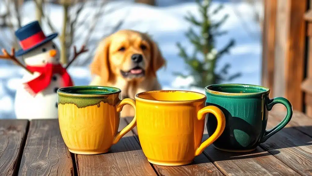snowman with dog mugs