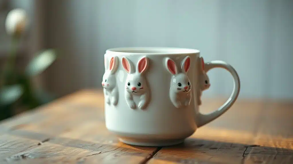 white ceramic mug bunnies