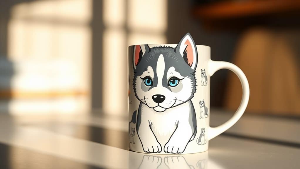 white ceramic puppy mug