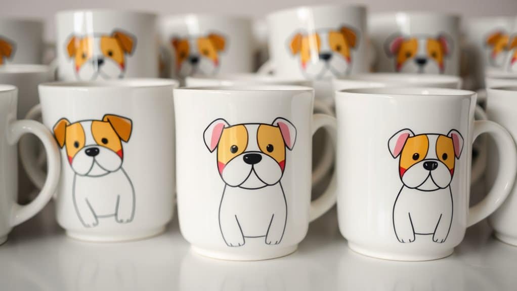white ceramic puppy mugs