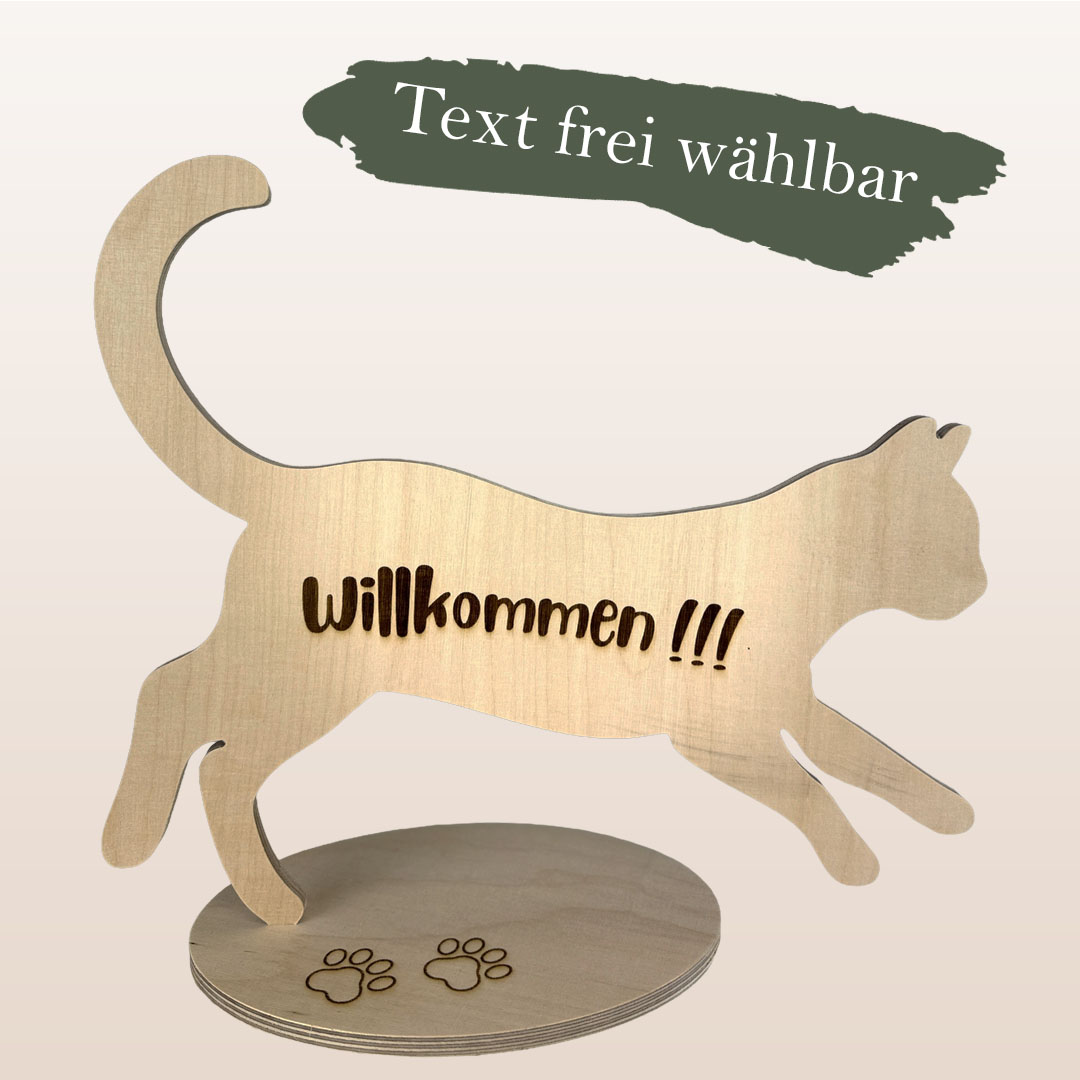 Türsteher aus Holz "Katze" mit Wunschgravur