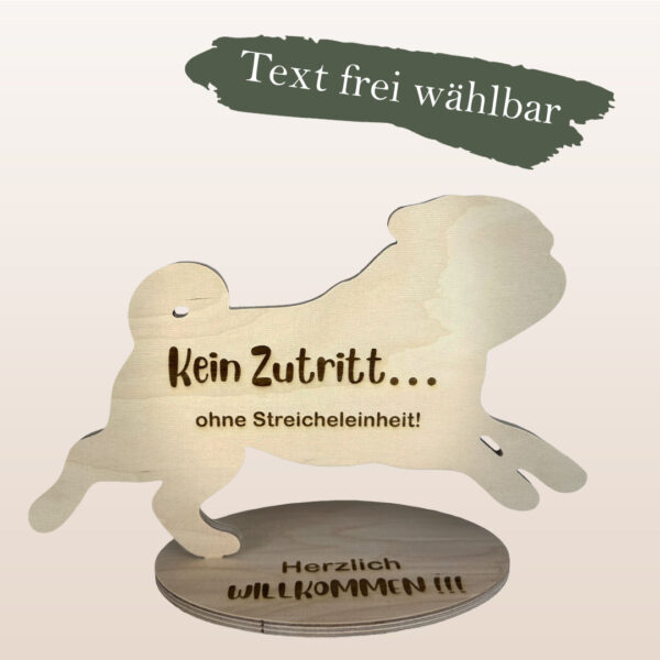 Türsteher aus Holz "Mops" mit Wunschgravur