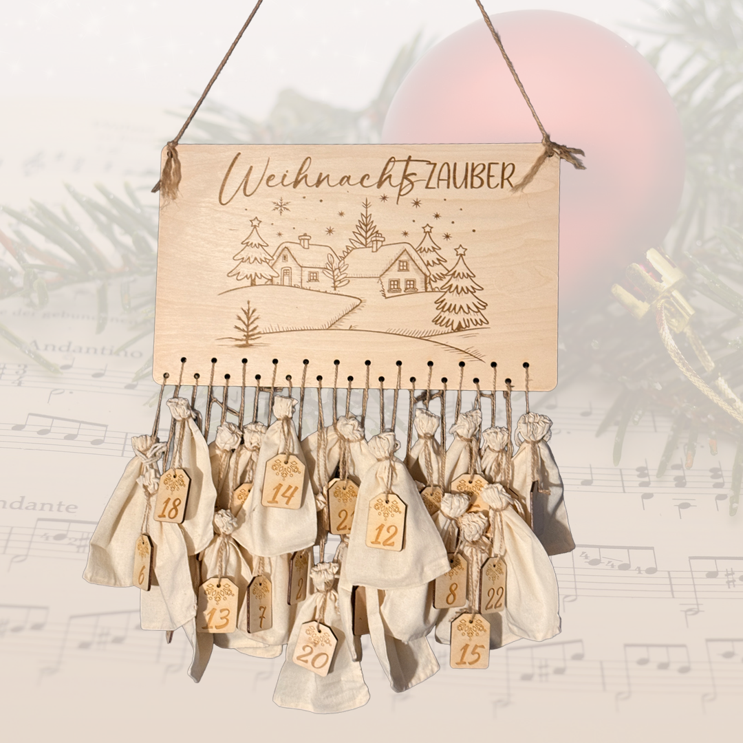 Adventkalender "Weihnachtszauber" aus Holz zum Befüllen