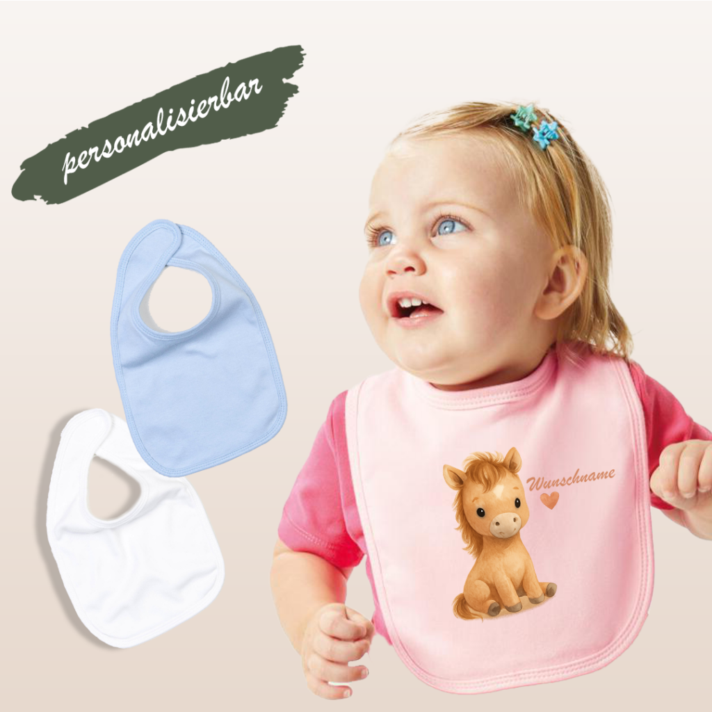 Baby Lätzchen mit Namen – Bio-Baumwolle, personalisierbar, niedliches Tiermotiv
